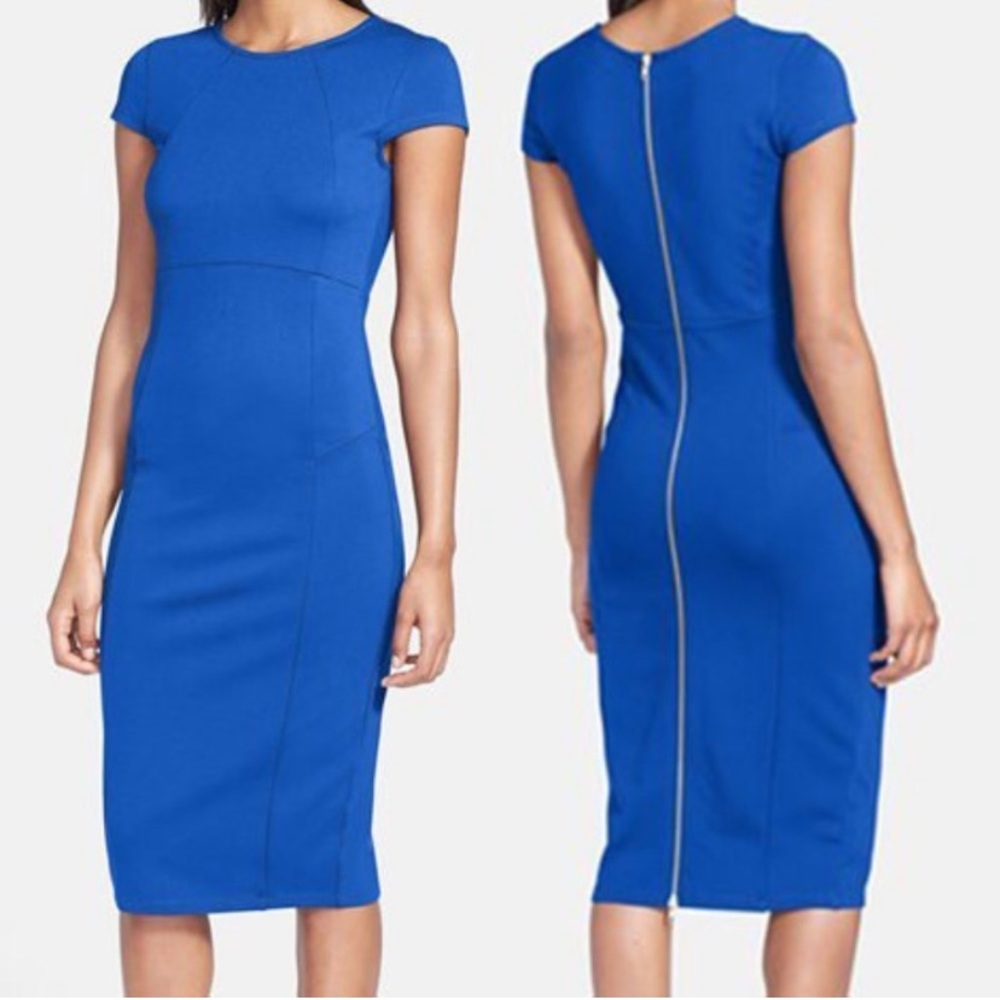 Felicity & Coco Ward Seamed Cobalt Blue Full Zip Back Bodycon Dress Size Small S